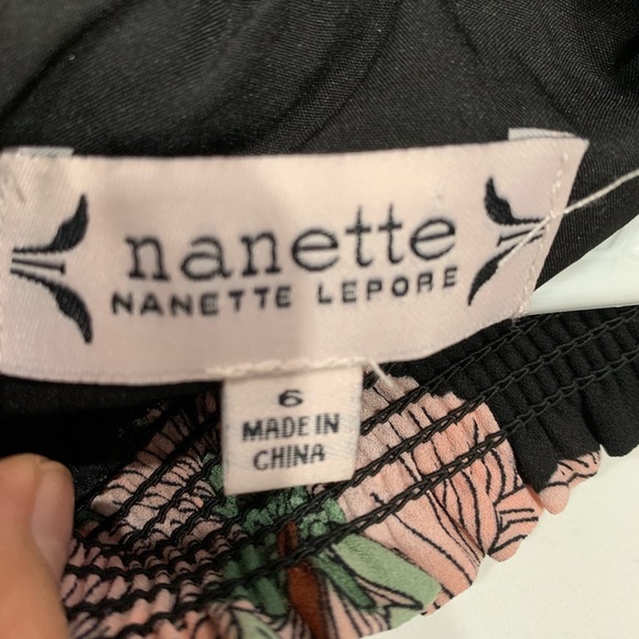 NANETE LEPORE Floral Mock Neck Sleeveless Smocked Midi Dress Black and Pink Sz 6 - Picture 10 of 13